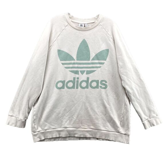 Adidas Essentials Sweater Men's XL White Green Big Spell Out Logo Crewneck Sport - Picture 1 of 10